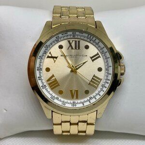 Beverly Hills polo club men watch gold tone 47mm round case quartz 7” running